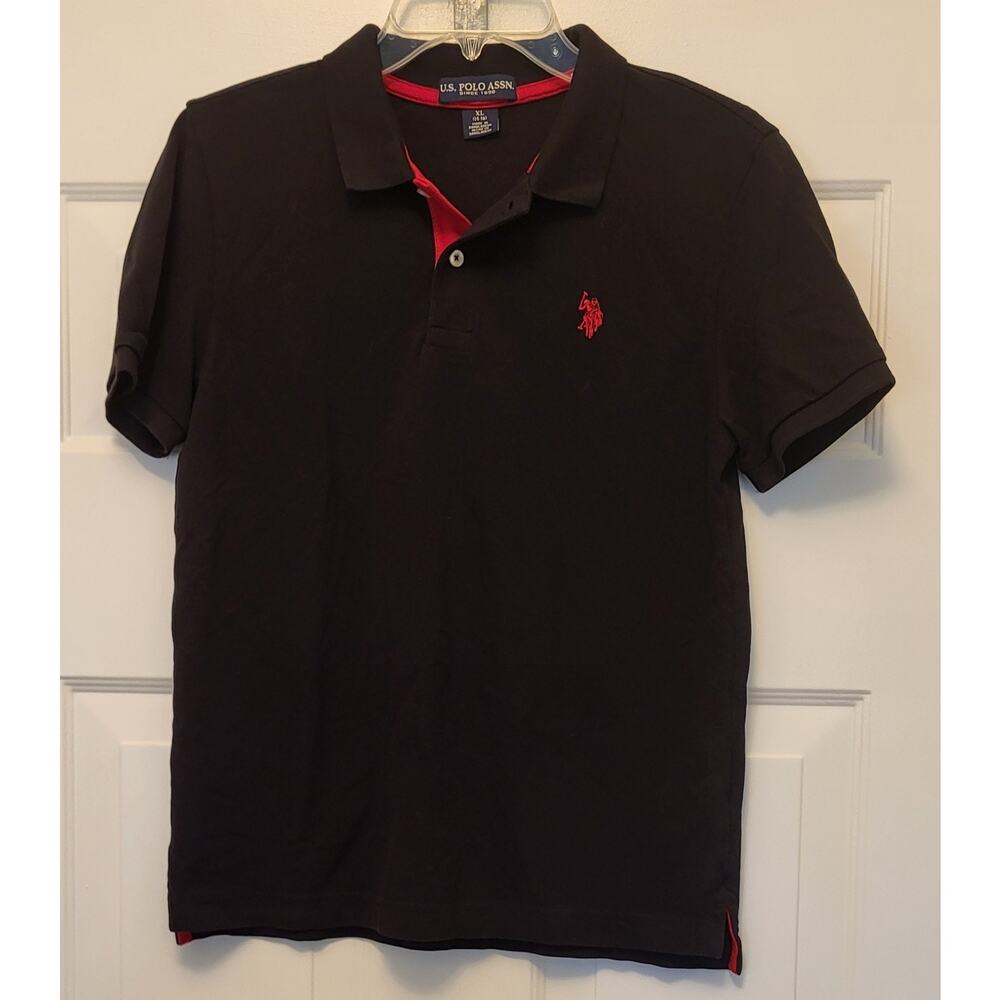 U.S. Polo Assn Youth Boys XL 14-16 Black Polo Shirt Red Embroidered Logo